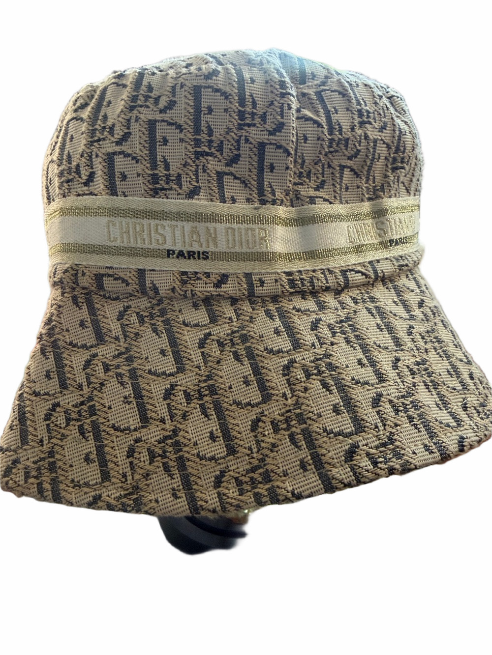 Beige and Navy Monogram Bucket Hat with  Band
